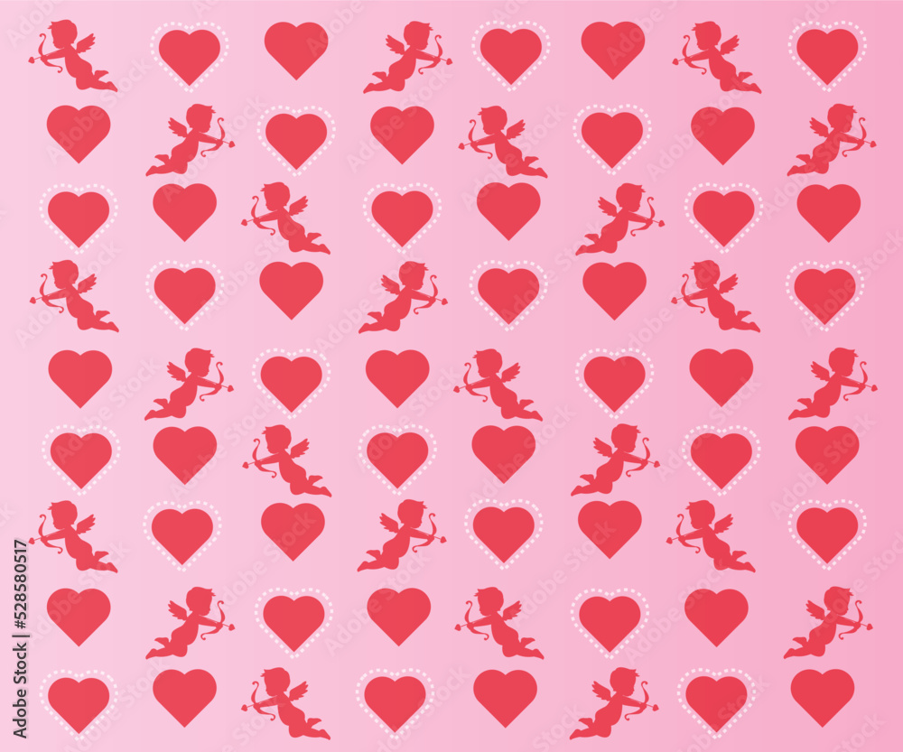 Patrones de corazones, patrones cupido, ilustración corazones, vector corazón, San Valentín, ilustración de cupido, vector de cupido.