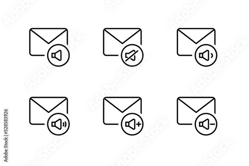 Message sound icon, volume silent icons set of audio speaker volume sign and symbol loudspeaker icon sound audio voice media music mute design message off button