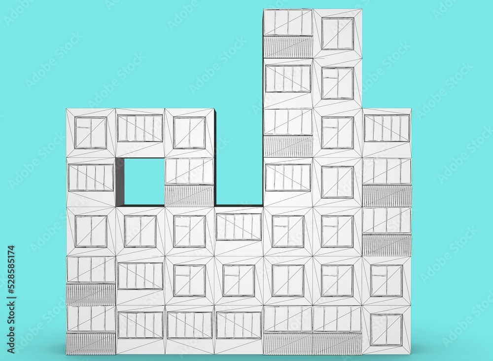 tetris from blocks of houses and windows isolated on blow background 3d-rendering tetris from blocks of houses and windows isolated on blow background 3d-rendering