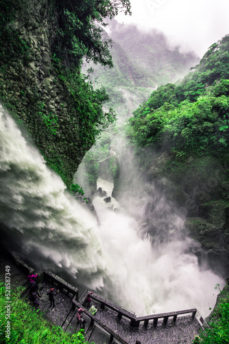 amazing view of pailon del diablo waterfall, ecuador photo