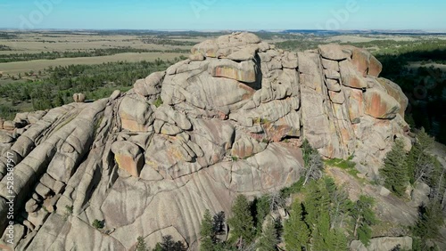 Vedauwoo 4k Aerial Drone Photo of geological rock formations in recreation area by Laramie in Southern Wyoming during sunny Summer day photo