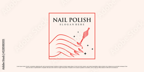 Nail polish logo design for nail art studio with woman hand and square concept Premium Vector