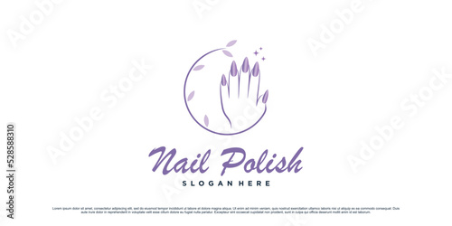 Nail polish logo design for nail art studio with circle concept and creative element Premium Vector