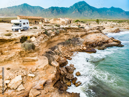 Camper car on coast, Murcia Spain photo