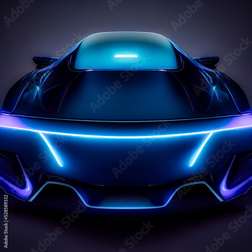3d illustration of a future car concept with neon glow
