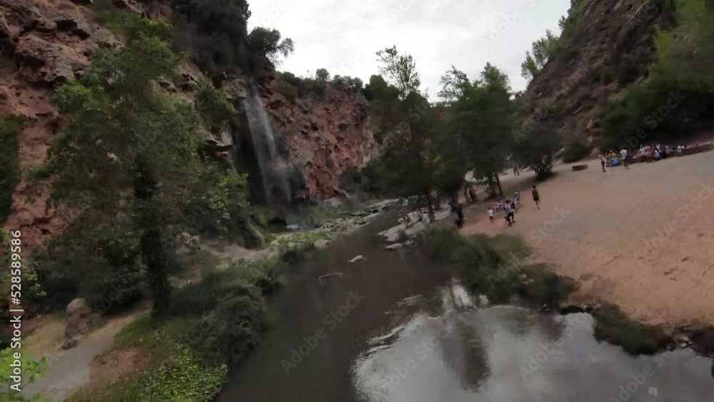 Scenic View Cascada del Brazal en el Salto de la Novia Spain waterfall, canyon 25 August 2022 Castellon 4K Drone