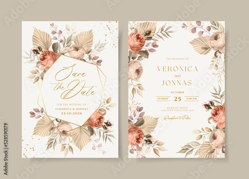elegant dried floral wedding invitation card template