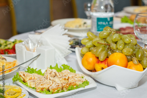 Table setting in the restaurant, dishes on the table