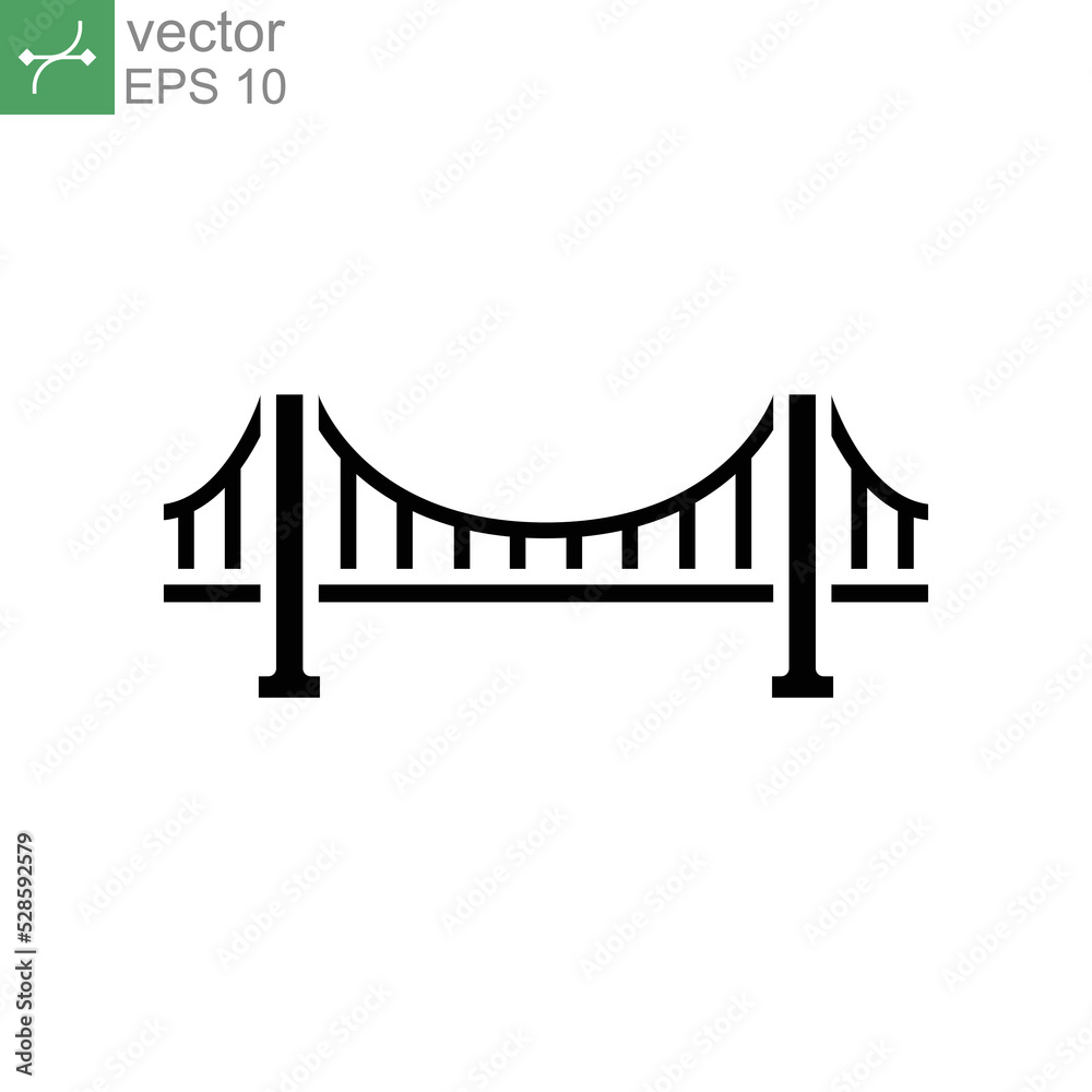 Obraz premium Bridge icon, solid style, road, architecture. Ground transportation. Constructions of stone metal girders architectural symbol for web graphic. Vector illustration. Design on white background EPS 10