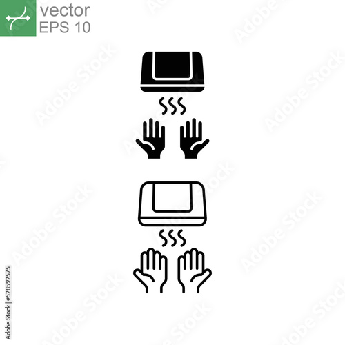 Hand dryer icon, dry, air, machine, bathroom equipment. Automated touchless drying hands restroom with sensors line and solid style pictogram logo vector illustration design on white background EPS 10