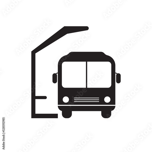 Bus station icon with black and white design on isolated background
