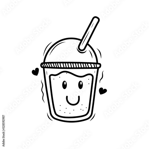 Cute milk tea character with doodle hand drawn style isolated on white background