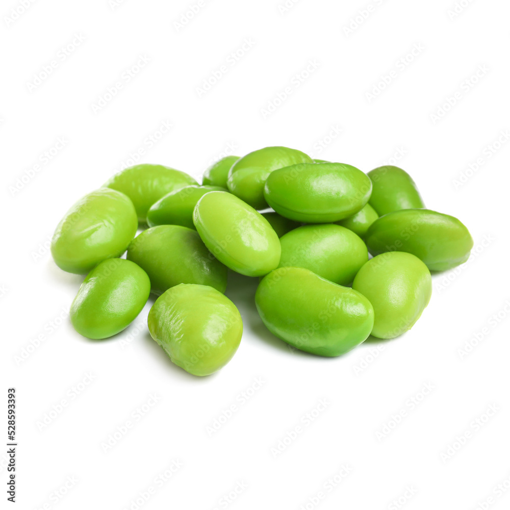 Pile of fresh edamame soybeans on white background Pile of fresh edamame soybeans on white background