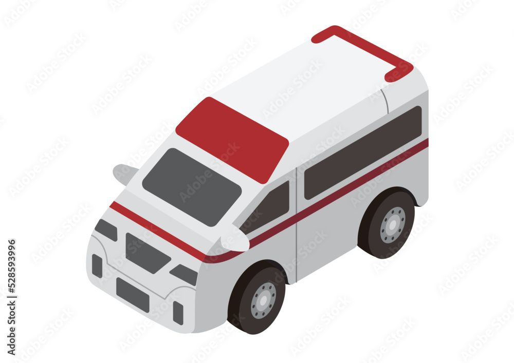 アイソメトリック＿立体的でかわいい救急車のイラスト