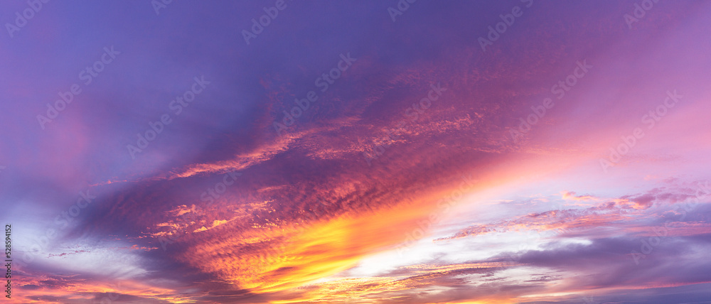 Panoramic background of colorful sky and clouds. during twilight time