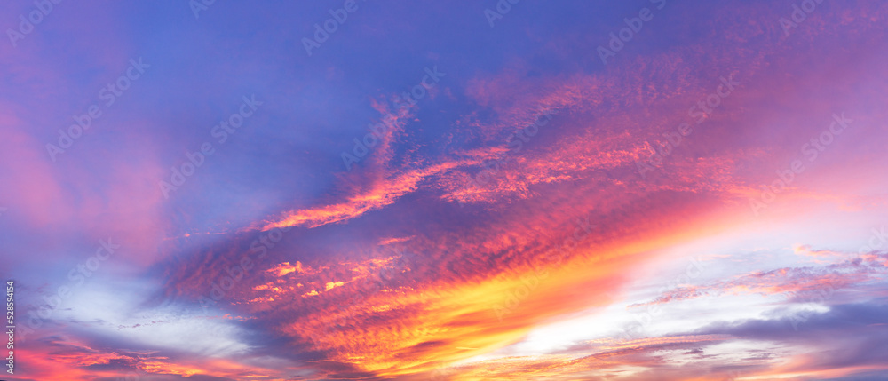 Panorama background of colorful sky and clouds. during twilight time before sunrise
