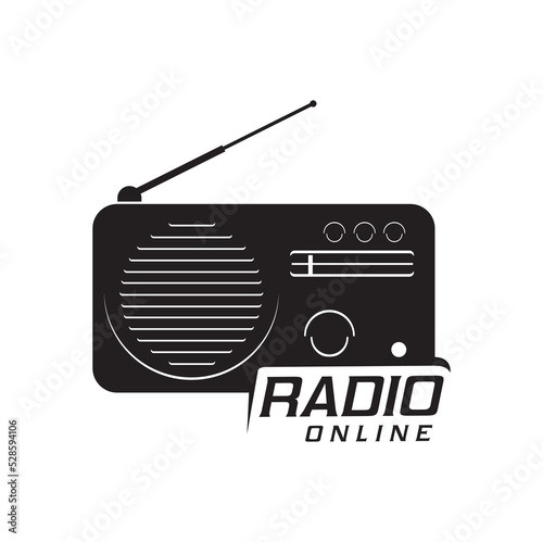 Online radio, radio station isolated vector icon. Retro receiver with antenna and turner monochrome emblem. Live stream podcast studio label. Social media program, virtual channel broadcast