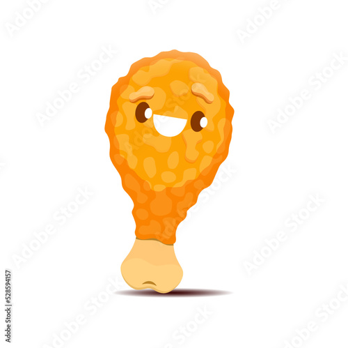 Chicken leg cartoon fast food character. Isolated vector kawaii fried drumstick with cute smiling face. Chick, hen or turkey meat with grilled brown skin and bone. Roasted cooked fastfood character