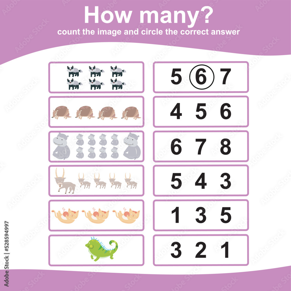 Count and circle answer for children. Printable mathematic worksheet ...