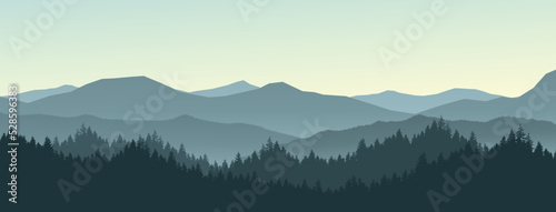 Landscape of mountains and pine forests. Natural background images. For design templates, posters, natural background. Web pages and presentations.