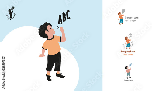 Cartoon boy logo for speech therapist color and concept variations. Unique symbol