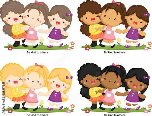 a vector of three kids playing together nicely