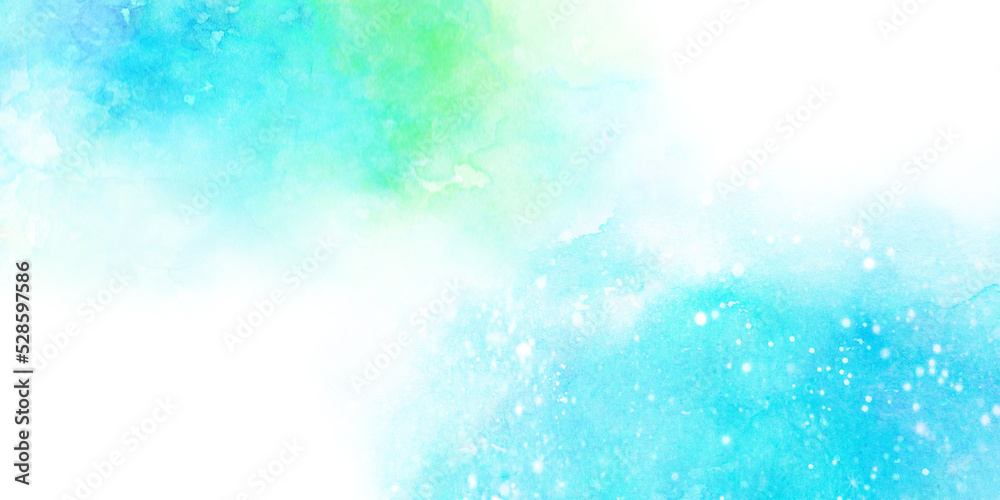 爽やかな水色と黄緑色の夏をイメージした水彩フレーム　背景イラスト