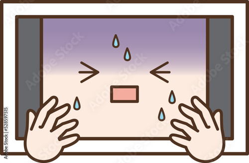 汗をかいてパニックになる擬人化された白いタブレット