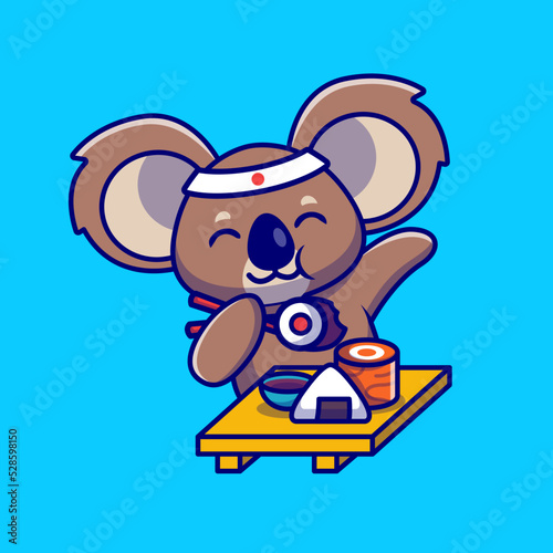 Cute Koala Eating Sushi Cartoon Vector Icon Illustration. 
Animal Food Icon Concept Isolated Premium Vector. Flat 
Cartoon Style