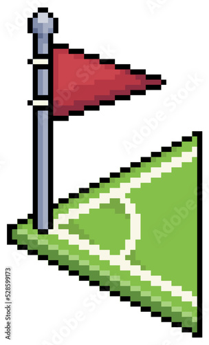 Pixel art corner kick with red flag. Football corner vector icon for 8bit game on white background 
 photo