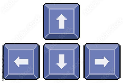 Pixel art keyboard arrow keys. Keyboard play keys vector icon for 8bit game on white background 