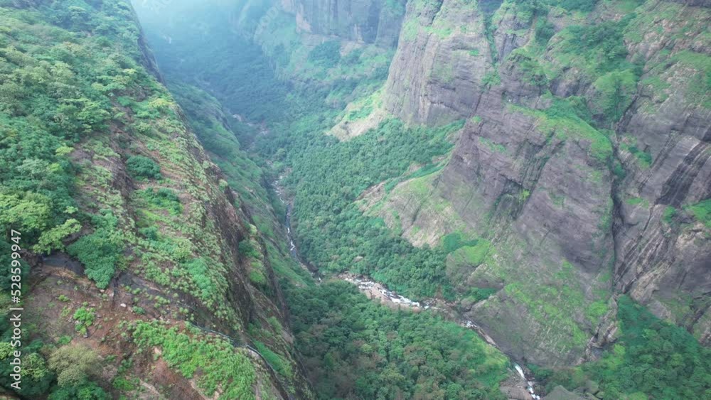 Aerial view of monsoon landscape at Kundalika valley near Pune India ...