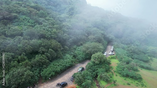 Aerial view of monsoon landscape at Kundalika valley near Pune India. Monsoon is the annual rainy season in India from June to September. photo