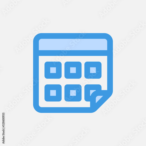 Calendar icon in blue style about user interface, use for website mobile app presentation