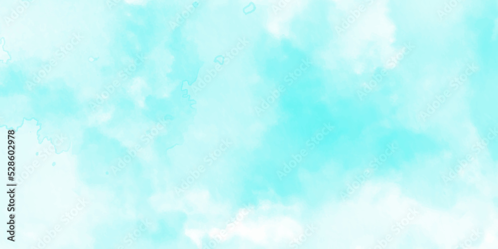 Light sky blue shades watercolor background. Aquarelle paint paper textured canvas for design with the sunlight passing, creating a miraculous abstract shape, vector illustrator.