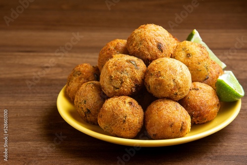 cod dumpling, salt cod fritters, bunuelos de bacalao. Brazilian snack bolinho de bacalhau