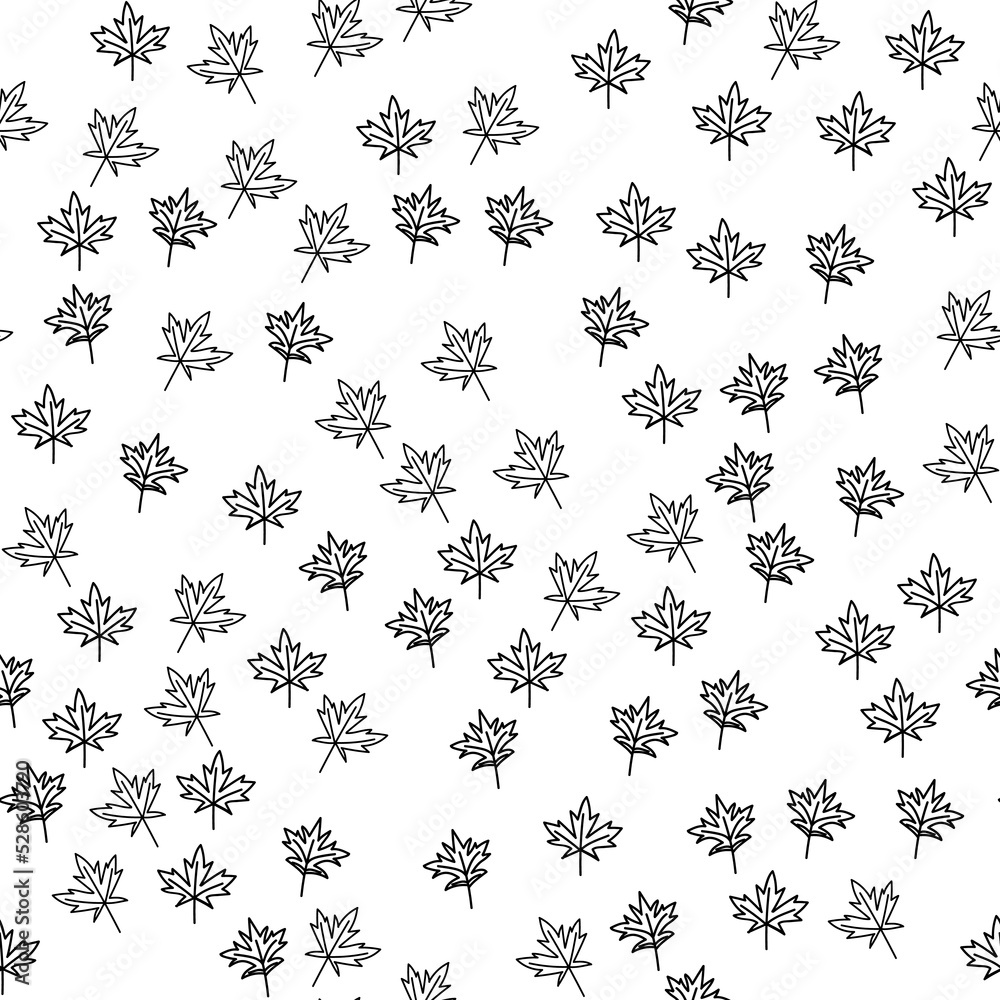 Maple leaf seamless vector illustration on white background. Monochrome pattern. Doodle concept