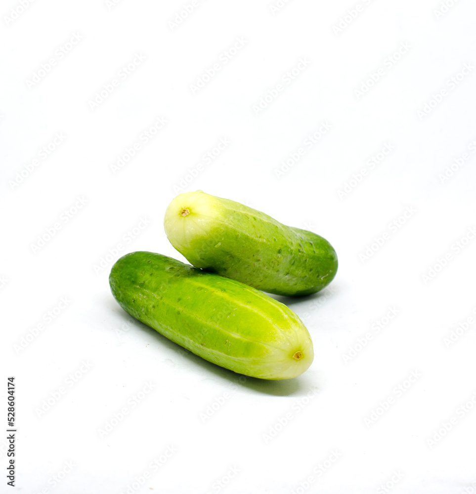 Fresh cucumber on the white background
