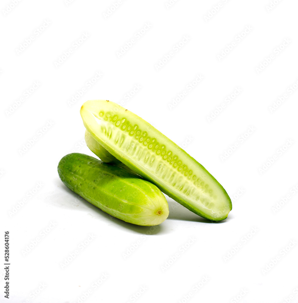 Fresh cucumber on the white background