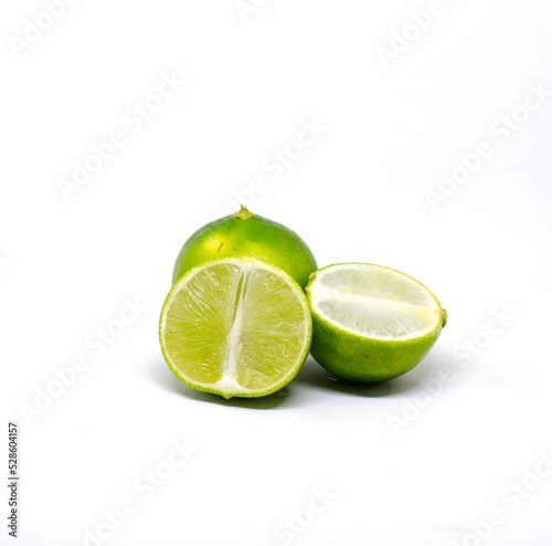 Lime lemon, the sour fruit on the white background
