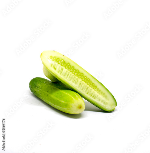 Fresh cucumber on the white background