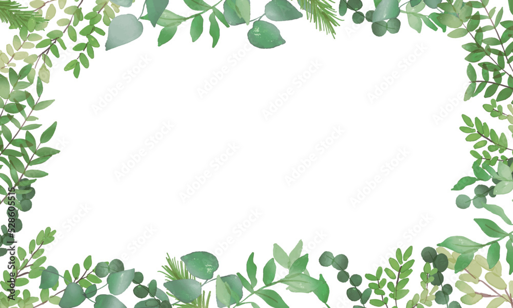 水彩画。水彩タッチの植物ベクターフレーム。緑の植物ベクター装飾枠。水彩画のハーブフレーム。Watercolor painting. Watercolor touch plant vector frame. Green plant vector decoration frame. Watercolor herb frame.