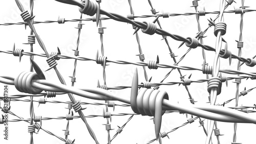 White barbwire on white background. 3D illustration.