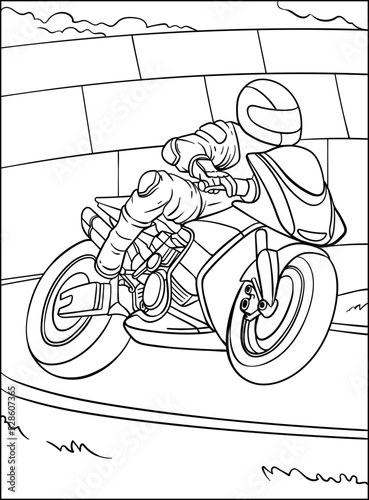 Motorcycle Racing Coloring Page for Kids