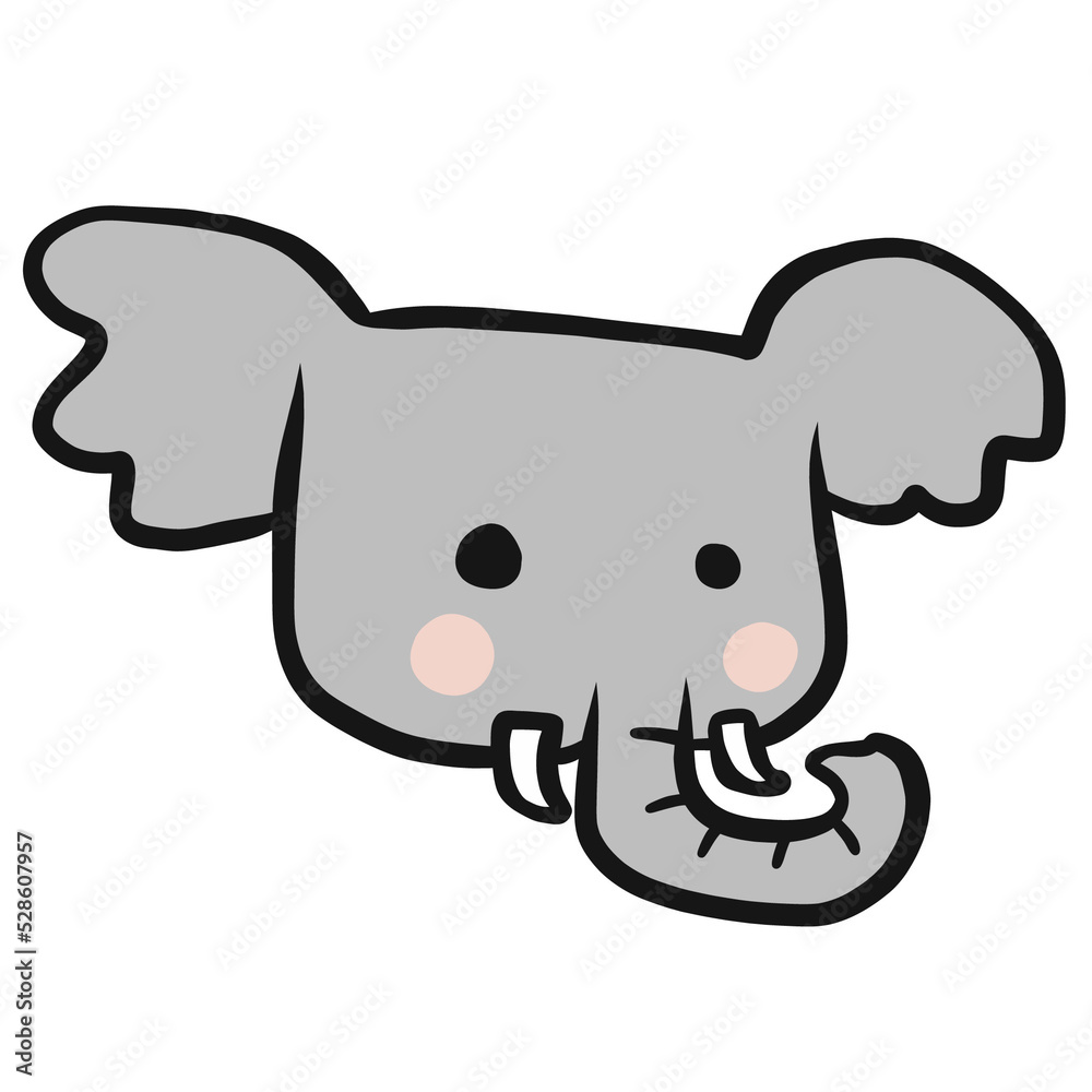 Elephant Animal face doodle style cartoon illustration	