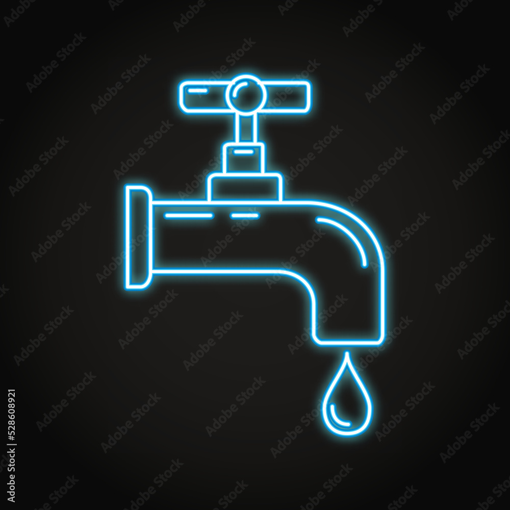 Neon water tap icon in line style Neon water tap icon in line style