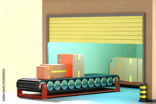 Boxes on conveyor. Automate...