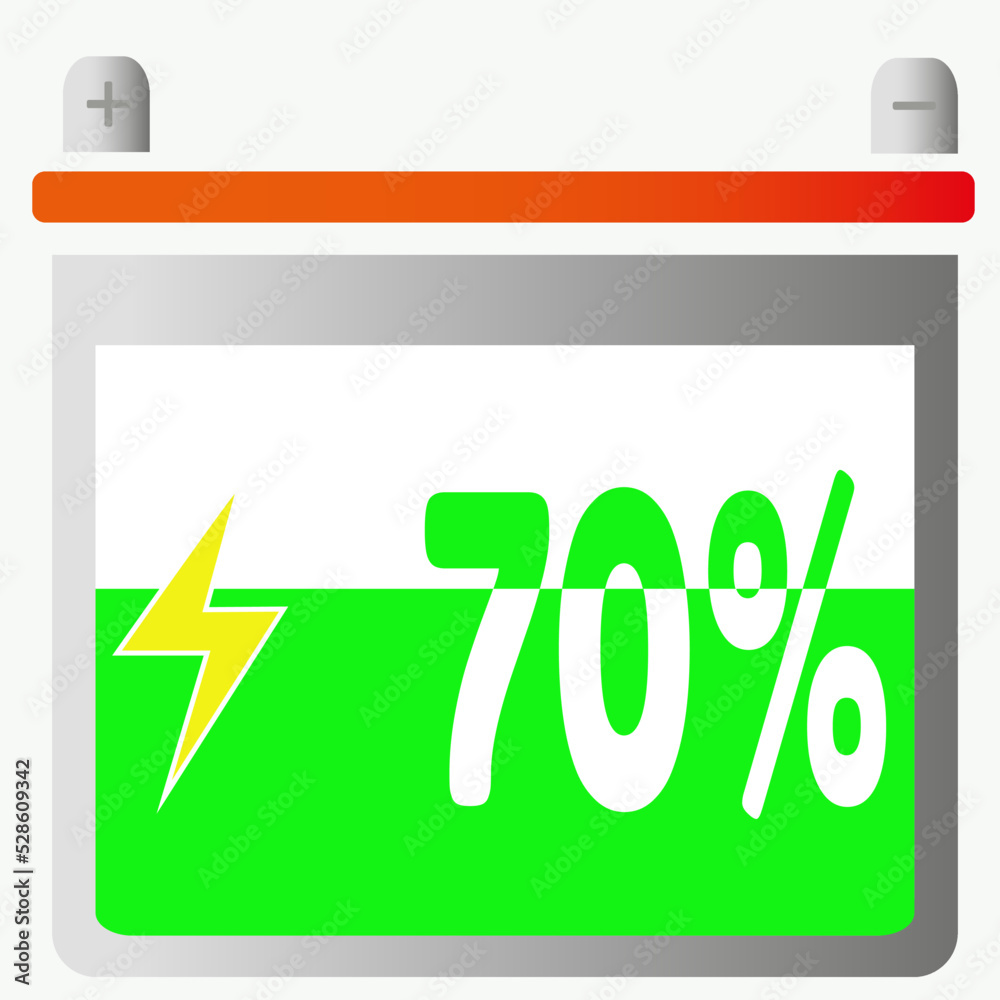 illustration of a 70% indicator battery illustration of a 70% indicator battery
