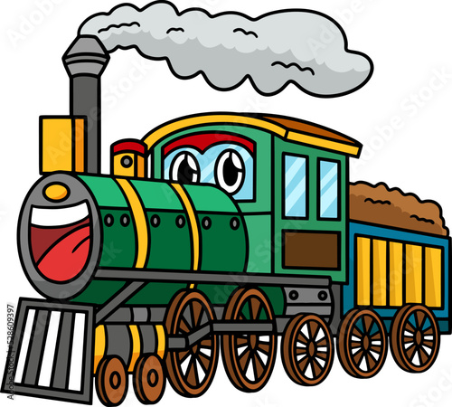 Steam Locomotive with Face Vehicle Cartoon Clipart