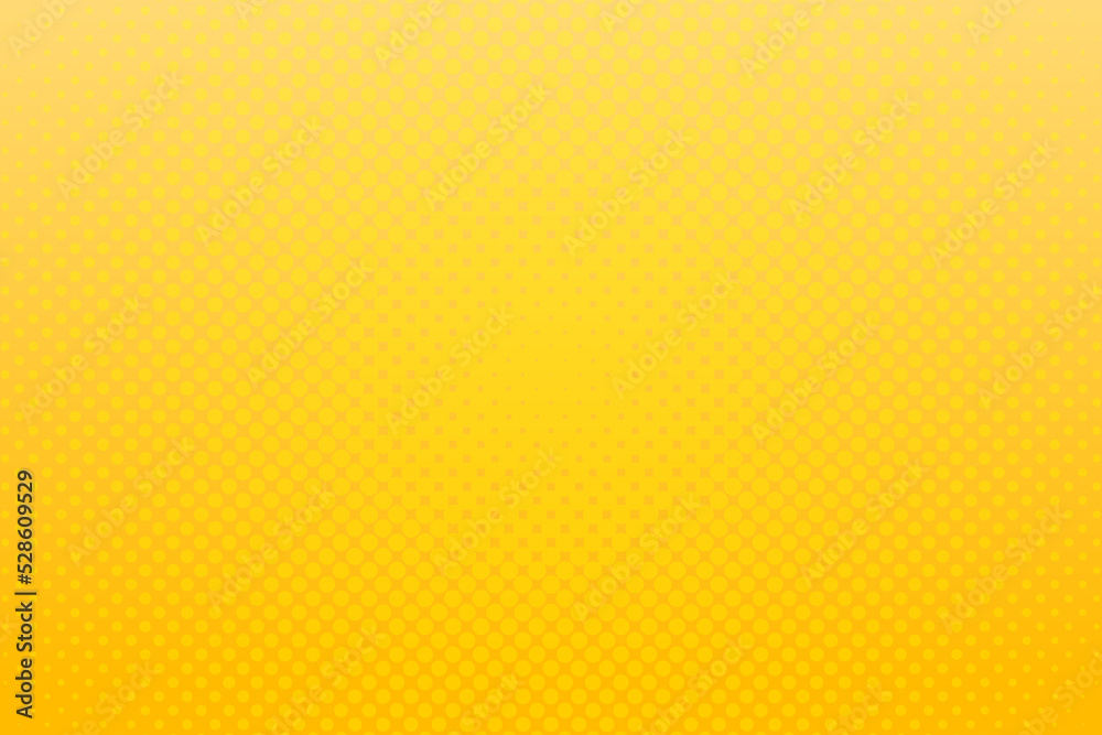 Yellow pop art background with halftone dots in retro comic style. Vector illustration.